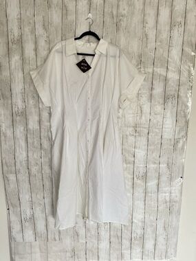 Ava & Viv White Button-Front Maxi Shirt Dress